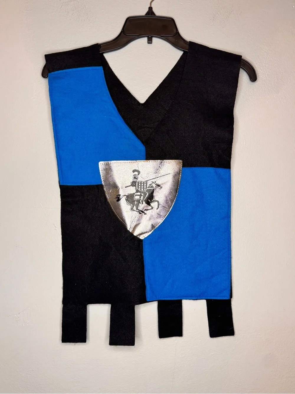 Knight Vest Blue & Black Felt Vest with Silver Shield Decal Halloween Costume